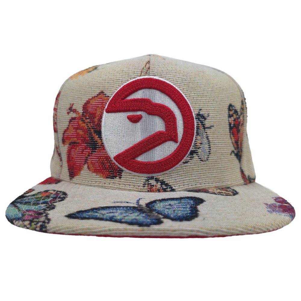 Atlanta Hawks Mitchell & Ness NBA Snapback Hat Cap 3D Logo Butterfly Flowers New